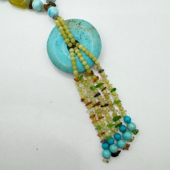 Turquoise Donut Chunky Natural Stone Bohemian Necklace Citrine Amber Sterling - Picture 3 of 12